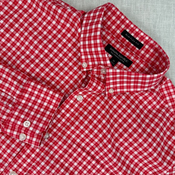 Banana Republic Other - Banana Republic Button Down Mens M Red Gingham Slim Flex Fit Tech Stretch Cotton
